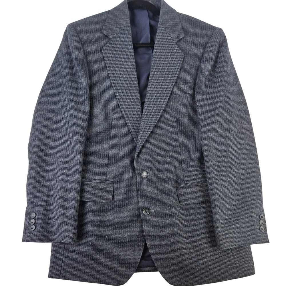 Vtg 80s/90s Haggar Navy Blue Houndstooth Blazer Med Men Wool Sportscoat ~41R USA